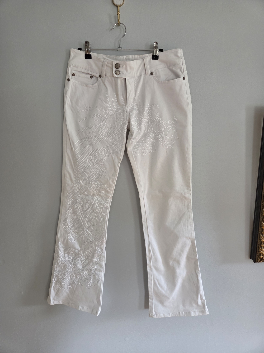 XOXO White Embellished Wide Leg Jeans